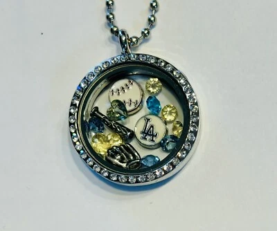 LA Inspired Baseball Necklace, Baseball, Bat, Mitt , LA, Crystals - Image 1 of 3