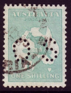 1/- CANGURO VERDE PEQUEÑO MÚLTIPLE WMK PERFORADO "OS" - USADO FINO (A21350) - Imagen 1 de 1
