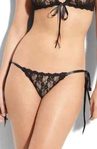 Hanky Panky L17907 Womens Black Peek-A-Boo Lace Side Tie Bikini Size Large - Picture 1 of 4