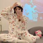 Hellokitty New Coral Fleece Clothes 2 Piece Set Pajamas Suit Tops Sleepwear Warm