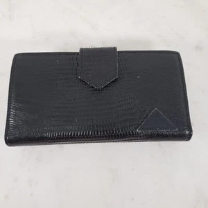 JORDACHE Vtg Genuine Leather Wallet Kiss Lock Coin Purse Black 7x4x1 Checkbook - Picture 1 of 11