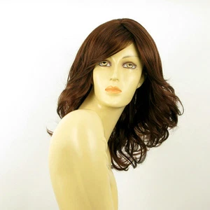 mid length wig for women wavy dark brown copper ref charlotte 31  PERUK - Foto 1 di 8