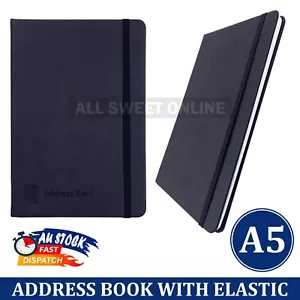 A5 Black Cover Address Book with Elastic A-Z Phone E-mail Office Telephone - Picture 1 of 6