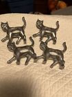 Set of 4 Pewter Napkin Rings Holders Cats Made in India