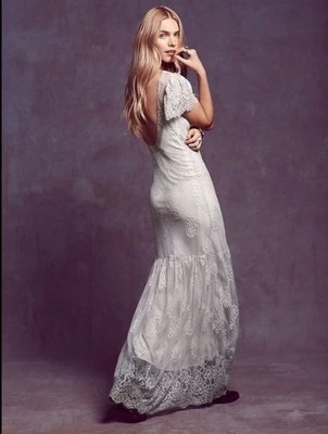 Vestido de Noiva Free People Sophia Renda Maxi Vestido Cinza Aposentado Médio MSRP $500.00 - Imagem 1 de 4