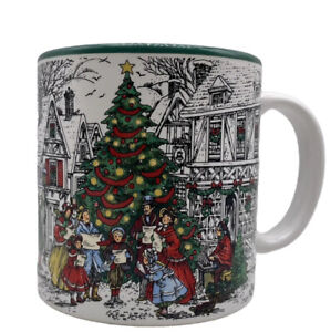 Vintage 1987 Potpourri Press Christmas Mug Village Carolers Christmas Tree 3.5”H
