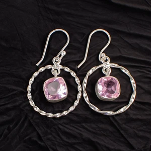 Pink Kunzite Gemstone 925 Sterling Silver Earrings Handmade Jewelry Earring Gift - Picture 1 of 3