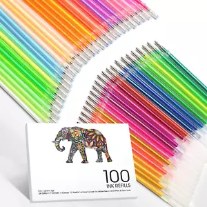 ZSCM 100 Colors Gel Pen Ink Refills, Glitter Neon Gel Ink Pens Refills Replace C - Picture 1 of 12