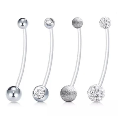 piercing ombelico belly button pancia acciaio silicone gravidanza argento 1.6 - Immagine 1 di 3