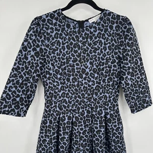 Ivy City Co Waldorf A-Line Dress Womens Small Blue Black Leopard Print Back Zip - Picture 1 of 11