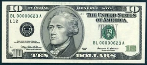 1999 $10 Federal Reserve Note LOW Fancy 3 Digit Serial Number 623 Uncirculated - Picture 1 of 2