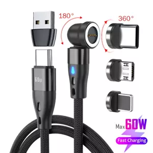 540° Rotation Magnetic USB C Charging Cable Data Sync w/ Type C Apple Micro Tips - Picture 1 of 29