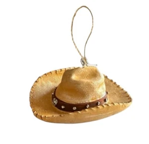 Cowboy Cowgirl Hat Ornament - Resin Rustic Cabin Rodeo Texas Horse Country XMas - Picture 1 of 2