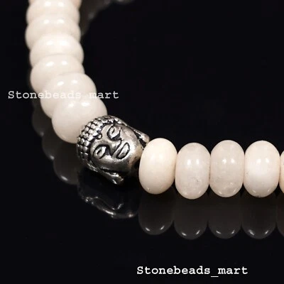 Bracelet extensible Bouddha protection lisse A+ quartz nacre 8-9 mm 7" - Photo 1/4