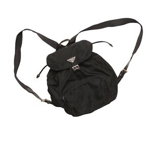Prada Backpack Black Nylon Leather Small Vela Rucksack