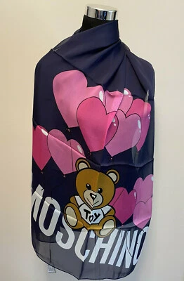 Cachecol Moschino brinquedo 100% seda azul marinho/multicolorido novo com etiquetas - Imagem 1 de 4