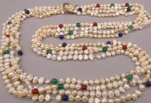 Halskette Collier wunderbare seltene Rarität 4 Stränge mit Perlen und Glasfluss - Bild 1 von 10