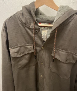 LL Bean Men XLT Tall Jacket Sherpa Lined Hood Gray Polyester Snap-Button Pockets - Picture 1 of 24