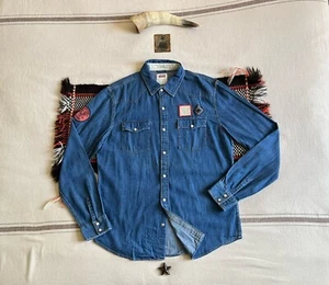 Levi’s Barstow Shirt XL Western Ltd Ed US Army Style Patches Military Blue Denim - Picture 1 of 20