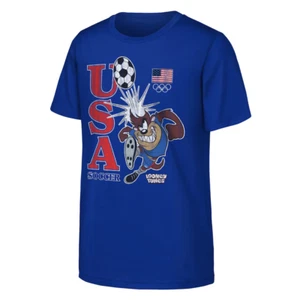 Tasmanian Devil Team USA Looney Tunes Soccer Royal T-Shirt Youth LARGE 14-16 - Picture 1 of 10