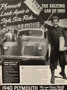 1939 vintage Plymouth print ad. Plymouth Leads Again In Style, Size, Ride... - Picture 1 of 1