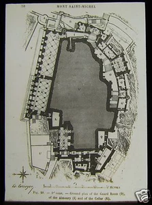 Glass Magic Lantern Slide MAP OF MONT SAINT MICHEL C1900 FRANCE - Picture 1 of 2