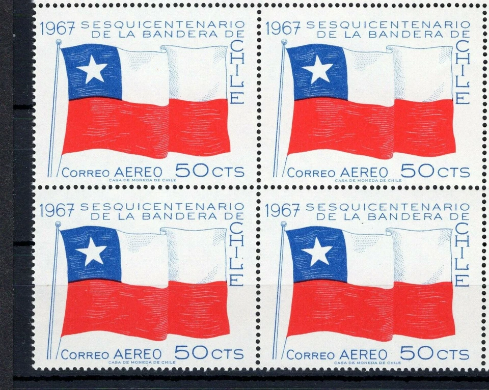 CHILE 1967 Bandera 50c Bloque 4 MNH Hoja Esquinera   Foto 1 de 1