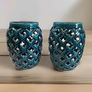 Better Homes & Gardens Kleeblatt Kerzenlaternen blau 8" glasiert Wohndeko 2er Set - Bild 1 von 10