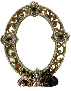 Cornice ovale decorata vittoriana - smalto ambrato argento antico - rotolo vintage - Foto 1 di 4