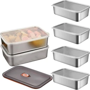 6Pcs Stainless Steel Food Storage Containers with Lids, Outdoor lunch Silver - Picture 1 of 9