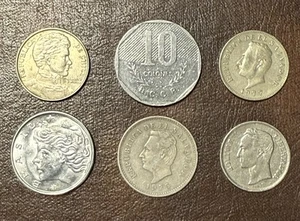 Six Coin Lot 1975-83 F-AU Chili, Venezuela, El Salvador, Costa Rica And Brazil - Picture 1 of 8