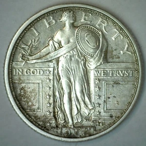 1917 Standing Liberty Silver Quarter Toned Uncirculated 25c Coin Type I FullHead - Picture 1 of 2