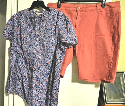 Code Bleu Коралловые Цветные Бермудские Шорты и Женщина В Цветочном Топе 22W - Изображение 1 из 4