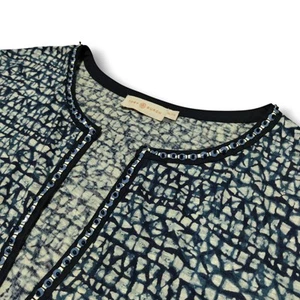 Tory Burch V Neck 100% Linen Shirt Womens Size XL Blue White Black - Picture 1 of 6