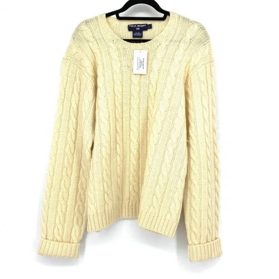 Polo deportivo Ralph Lauren vintage para hombre talla grande crema tejido con cable suéter de lana Foto 1 de 4