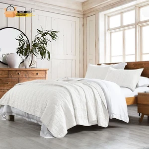 100% Cotton Quilt Set King Size, White Pre-Washed 3-Piece Bedspread Coverlet Se - Picture 1 of 12