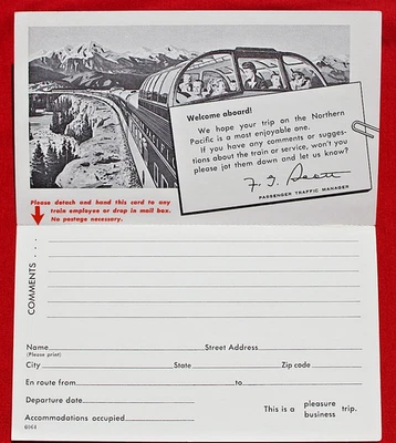 1960's Northern Pacific Railroad Train Comment Card St Paul Railway Office - Image 1 of 4