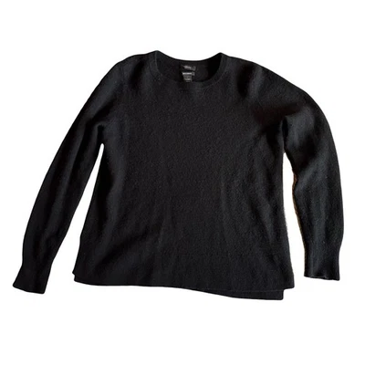 Women's Halogen Cashmere Crewneck Sweater, Split Hem, Black, Size L - Image 1 of 4