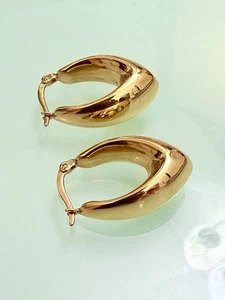 18k/750 Pure Yellow Gold Hoop Earrings Lucky Dome Shaped Earrings Women USA - Picture 1 of 10