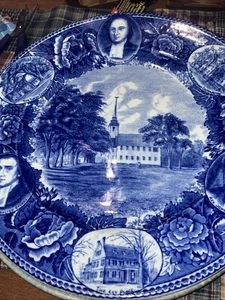 Historische Staffordshire blaue Transferteller Long Meadow Ma Kirche - Bild 1 von 2