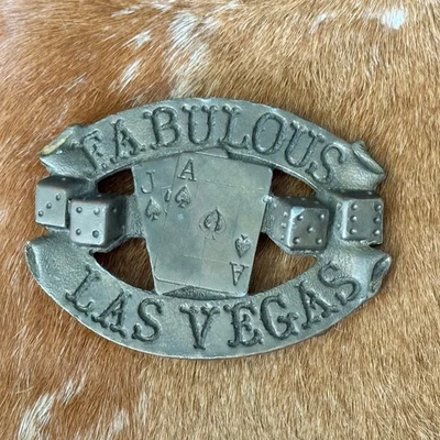Vintage AJ Dezy Denver Fabulous Las Vegas Cards Dice Belt Buckle 1976 - Image 1 of 4