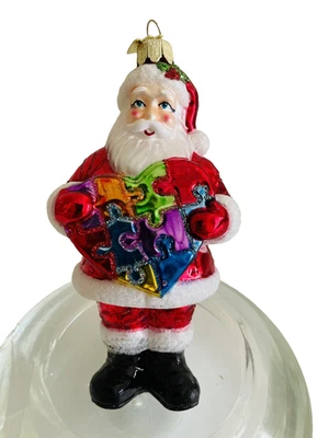 Rompecabezas de conciencia de autismo adorno de vidrio edición limitada Kurt Adler Santa 5,25 pulgadas Foto 1 de 4