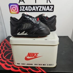 Nike Air Jordan 5 1989 Black-Metallic Silver OG. Size 2C New In OG Box 35 Yrs - Picture 1 of 18