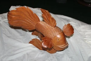 Vintage Chinese Koi Japanese Wood Carved Fish Beautiful Condition - Bild 1 von 11