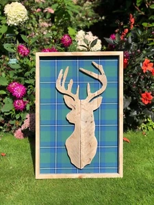 Medium Wood Handmade Stags head Made From Pallet - Irvine Ancient Tartan - Picture 1 of 6