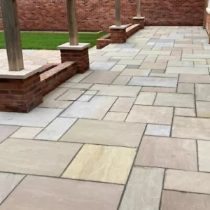 Rippon Buff Indian Sandstone 4 Mixed Size Calibrated Paving slabs - Picture 1 of 9