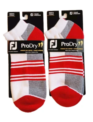 2 Pair FOOTJOY ProDry 16021-K Men's Shoe Size 7-12 White Red Grey Sport Socks - Image 1 of 4