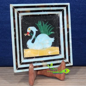 Marble Inlay Tray Handmade Decorative Tray SeaShell Inlaid Swan Pattern Decor - Picture 1 of 5