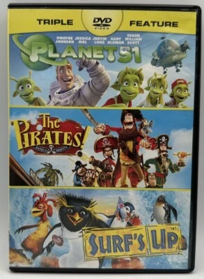 Triple Feature DVD Planet 51 The Pirates Surf’s Up Animation Free Shipping 2014 - Image 1 of 3