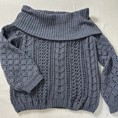 Suéter Umgee Mujer Grande Polvoriento Azul Capucha Cuello Abierto Grueso Tejido De Gran Tamaño Foto 1 de 4